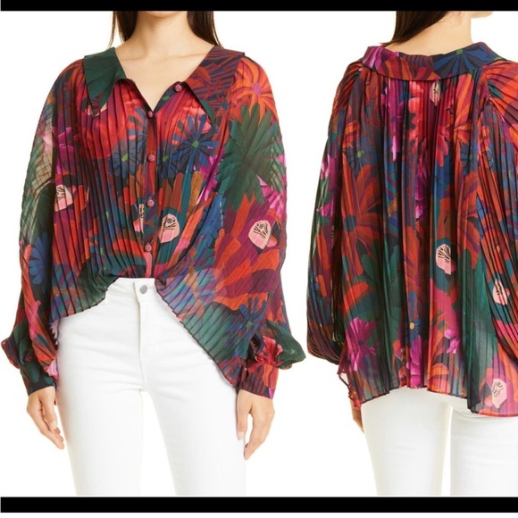 NWT Farm rio bird flowers pleated blouse - Picture 3 of 8